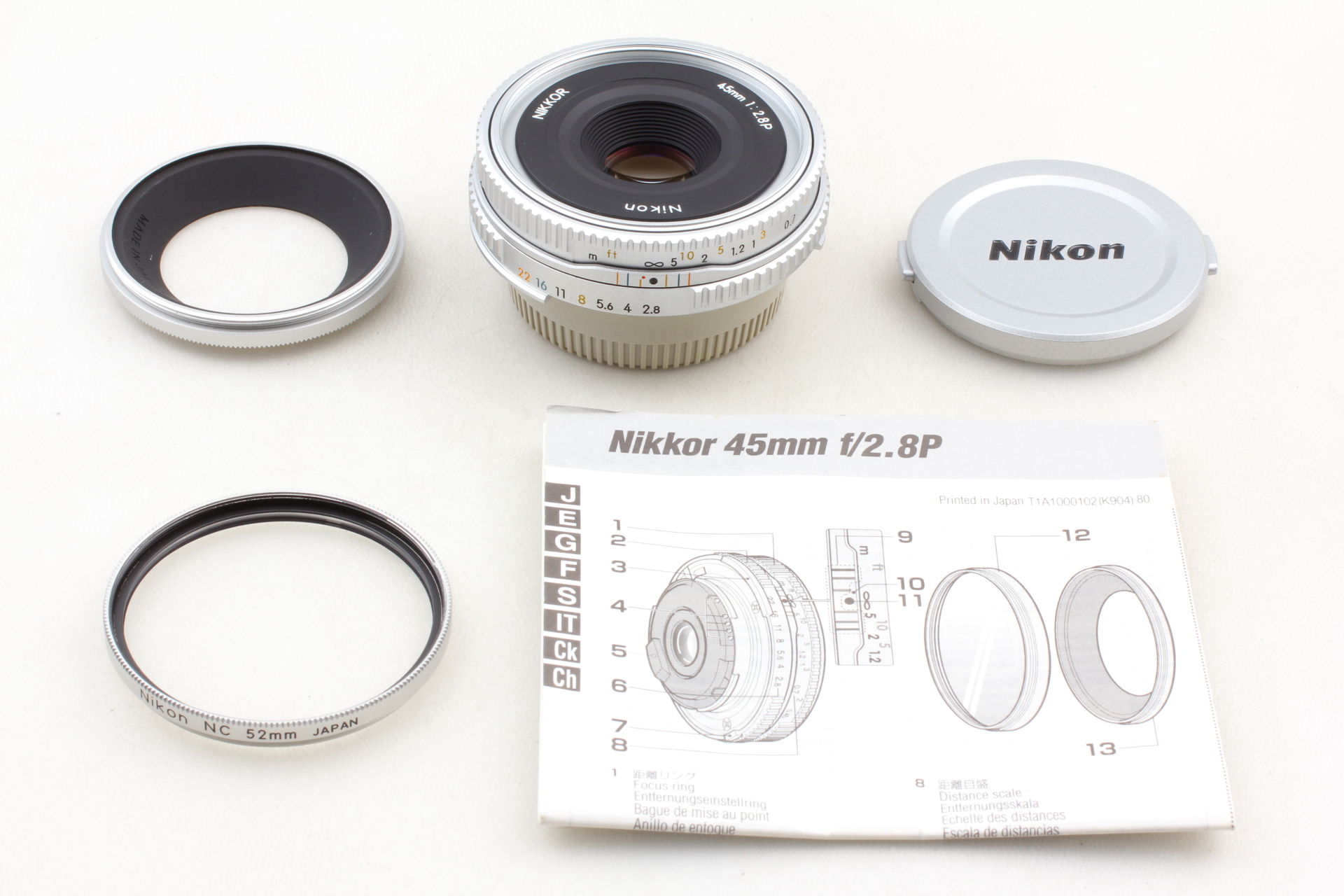 [Top MINT w/ Hood] Nikon Ai-s Nikkor 45mm f/2.8 P silver MF Lens From JAPAN - 1
